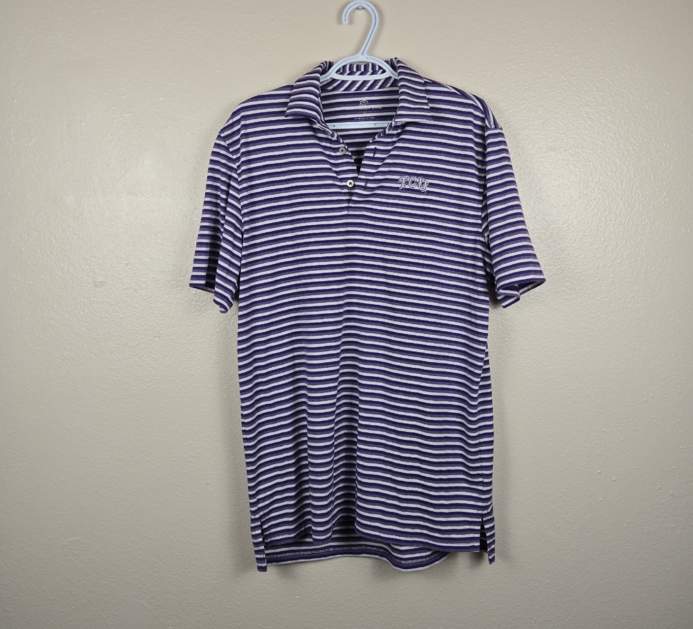 Southern Tide Mens' TCU Striped‎ Purple Polo Shirt Medium ECU